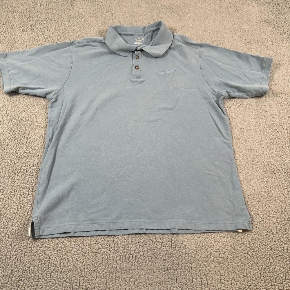 Carhartt Polo Shirt Mens Large Blue‎ 100% Cotton Workwear Short Sleeve Casual